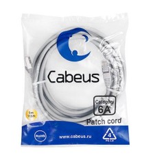 Патч-корд S/FTP, категория 6а (10G), 2xRJ45/8p8c, серый, LSZH, 5м Cabeus PC-SSTP-RJ45-Cat.6a-5m-LSZH Патч-корд S/FTP, категория 6а (10G), 2xRJ45/8p8c, экранированный, серый, LSZH, 5м