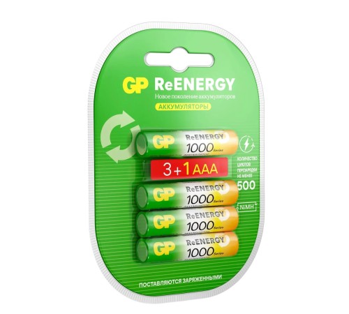 Аккумулятор Перезаряжаемые аккумуляторы GP ReEnergy 100AAAHC AAA, емкость 930 мАч - 4 шт. в промо-упаковке 3+1