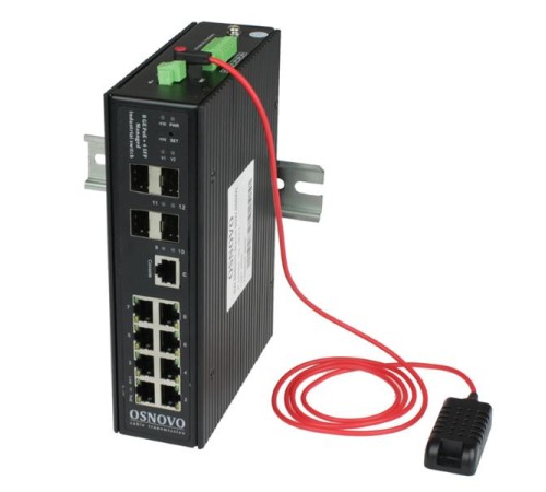 Промышленный PoE коммутатор Gigabit Ethernet OSNOVO SW-80804/ILS(port 90W,300W) Промышленный управляемый (L2+) HiPoE коммутатор Gigabit Ethernet на 8GE PoE + 4GE SFP порта. С функцией мониторинга температуры/влажности/напряжения. Порты: 1 x GE (