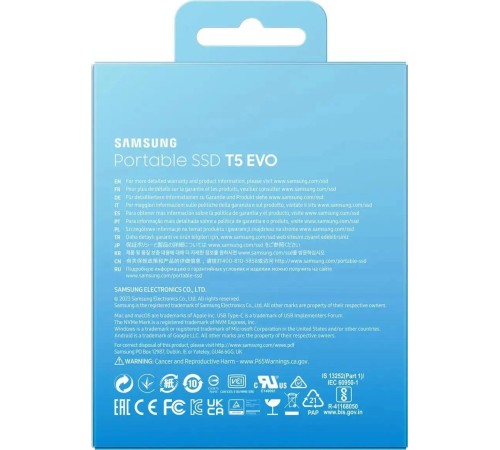 Внешний HDD/SSD/ Samsung External SSD T5 EVO, 2000GB, Type-C, USB 3.2 Gen1, R/W 460/460MB/s, 95x40x17mm, Black (12 мес.) Внешний HDD/SSD/ Samsung External SSD T5 EVO, 2000GB, Type-C, USB 3.2 Gen1, R/W 460/460MB/s, 95x40x17mm, Black (12 мес.)