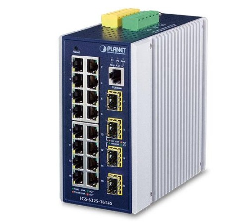 коммутатор/ PLANET IGS-6325-16T4S IP30 Industrial L3 16-Port 10/100/1000T + 4-port 1G/2.5G SFP Full Managed Switch (-40 to 75 C, dual redundant power input on 9~48VDC terminal block, 2*DI, 2*DO, ERPS Ring, 1588 PTP TC, Modbus TCP, Cybersecurity features,
