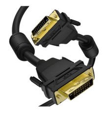 GCR Кабель PROF 5.0m DVI-D, черный, GOLD, ферритовые кольца, OD 8.5mm, 28 AWG, DVI/DVI, 25M/25M, двойной экран