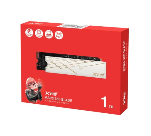 Твердотельный накопитель/ ADATA SSD XPG MARS 980 BLADE, 1000GB, M.2(22x80mm), NVMe, PCIe 5.0 x4, 3D NAND, R/W 14000/10000MB/s, IOPs 1 600 000/1 650 000, TBW 740, DWPD 0.4, with Heat Sink (5 лет) Твердотельный накопитель/ ADATA SSD XPG MARS 980 BLADE, 1000GB, M.2(22x80mm), NVMe, PCIe 5.0 x4, 3D NAND, R/W 14000/10000MB/s, IOPs 1 600 000/1 650 000, TBW 740, DWPD 0.4, with Heat Sink (5 лет)