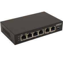 Удлинитель/ OSNOVO Коммутатор/ удлинитель FE на 6 портов с питанием по PoE,  4 *10/100 Base-T PoE, 1 *10/100 Base-T Uplink с поддержкой питания по PoE (до 90W), 1 *10/100 Base-T Uplink, PoE на порт - до 30W, суммарно до до 87W