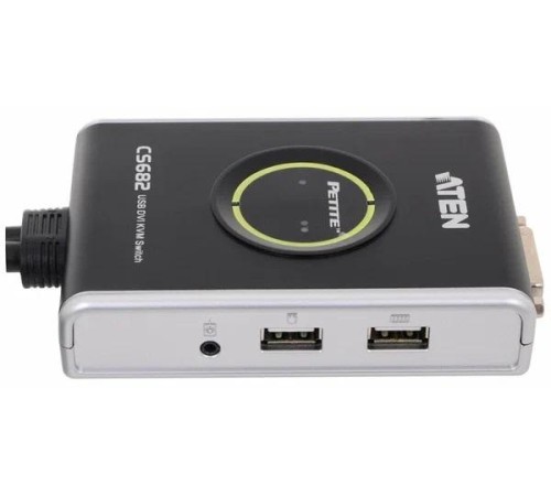 2-портовый KVM-переключатель со встроенными KVM кабелями 2х(1,2м), 1 user DVI-D(Female)+ 2хUSB(Тип А(Female)) +2хАудио(Female) <-> 2 cpu DVI-D(Male)+2хUSB(Тип А(Male))+2хАудио(Male), настольный, некаскад., не требуется внешнее питание/ PETITE 2 PORT DVI C