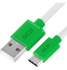 GCR QC Кабель 1.0m, TypeC, быстрая зарядка, белый TPE, зеленые коннекторы, 28/22 AWG, GCR-52719