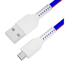 GCR QC Кабель 1.0m MicroUSB, быстрая зарядка, ТРИКОЛОР Россия, белый ПВХ, 28/24 AWG, GCR-54973