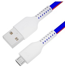 GCR QC Кабель 1.0m MicroUSB, быстрая зарядка, ТРИКОЛОР Россия, белый ПВХ, 28/24 AWG, GCR-54973