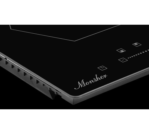 Встраиваемая индукционная  варочная панель домино MONSHER/ Индукционная варочная поверхность, Стеклокерамика KANGER, ширина 30 см, 2 индукционные зоны нагрева: 1 зона 1,2 кВт/Booster 1.5 кВт, 2 зона 2 кВт/Booster 2.3 кВт, электронное сенсорное управление,