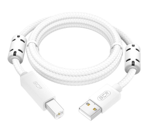 GCR Кабель Premium 1.5m USB 2.0, AM/BM, белый нейлон, ферритовые кольца, 28/24 AWG, экран, армированный, морозостойкий, GCR-54212 GCR Кабель Premium 1.5m USB 2.0, AM/BM, белый нейлон, ферритовые кольца, 28/24 AWG, экран, армированный, морозостойкий, GCR-54212