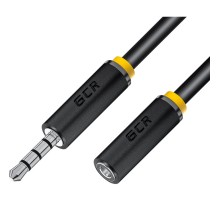 GCR Удлинитель для гарнитуры 10.0m jack 3,5mm/jack 3,5mm черный, желтая окантовка, 28AWG, M/F, GCR-54003