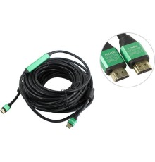 Greenconnect Кабель с активным усилителем сигнала 20.0m (10m+10m) AL case 2 ферит кольца, HDMI 2.0, 28/26, HDR 4:2:0, 4K/30Hz,черный, High speed 19M/19M с усилителем, черный, тройной экран, GCR-50750