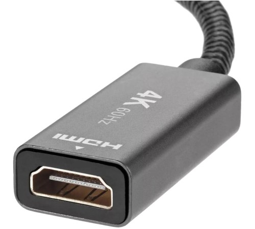 Кабель/ Кабель-переходник DP --> HDMI-F 0.2m , серый металлик, оплетка, 4K@60Hz, Telecom (TA560)