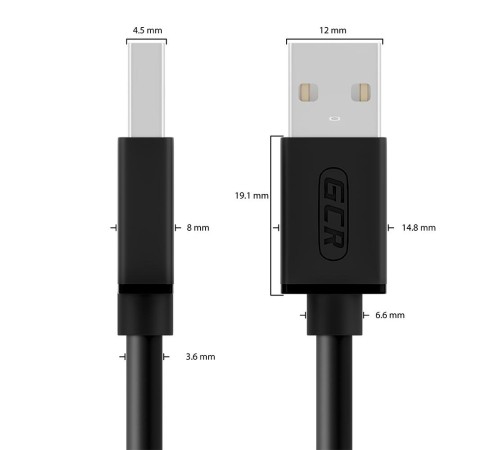 GCR Кабель 0.15m USB 2.0, AM/AM, черный, 28/28 AWG, экран, армированный, морозостойкий