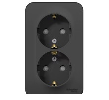 BLANCA О/У РОЗЕТКА двойная с заземл. со шторк. ИЗОЛ.ПЛ.,16А,250В,АНТРАЦИТ