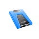 Внешний жесткий диск/ Portable HDD 2TB ADATA HD650 (Blue), Silicone, USB 3.2 Gen1, 121x81x21mm, 201g /3 года/