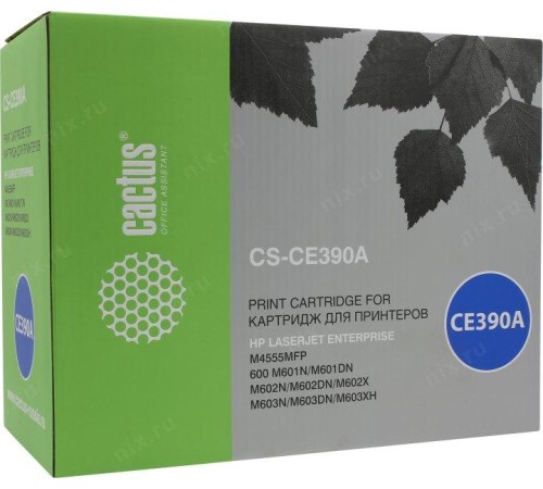 -/ Картридж лазерный Cactus CS-CE390A CE390A черный (10000стр.) для HP LJ M4555/M601/M602/M603
