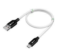 GCR Кабель 0.8m MicroUSB, белый нейлон, AL корпус черный, черный ПВХ, 28/28 AWG, GCR-53628