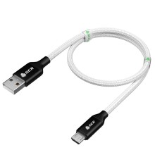 GCR Кабель 0.8m MicroUSB, белый нейлон, AL корпус черный, черный ПВХ, 28/28 AWG, GCR-53628