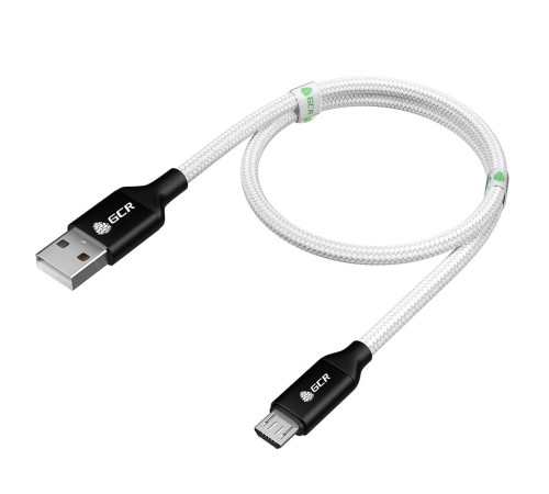 GCR Кабель 0.8m MicroUSB, белый нейлон, AL корпус черный, черный ПВХ, 28/28 AWG, GCR-53628