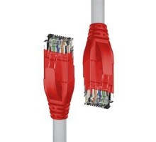 Патч-корд прямой 1.0m UTP кат.5e, серый, красные коннекторы, 24 AWG, литой, ethernet high speed 1 Гбит/с, RJ45, T568B