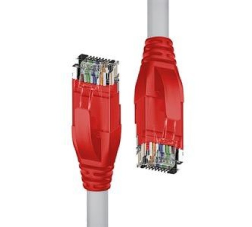 Патч-корд прямой 1.0m UTP кат.5e, серый, красные коннекторы, 24 AWG, литой, ethernet high speed 1 Гбит/с, RJ45, T568B
