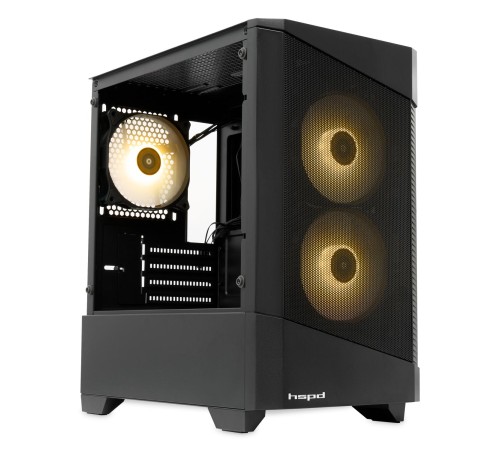 Корпус без блока питания/ Case HSPD M330, Mesh Mini-tower, Black, TG, 0.6 SPCC, 3x120mm ARGB (M11-120) mATX, mITX 175/330/160mm 2x2.5", 2x3.5", 4xPCI 1xUSB-A 3.0, 2xUSB-A1.0 365x216x405mm Корпус без блока питания/ Case HSPD M330, Mesh Mini-tower, Black, TG, 0.6 SPCC, 3x120mm ARGB (M11-120) mATX, mITX 175/330/160mm 2x2.5", 2x3.5", 4xPCI 1xUSB-A 3.0, 2xUSB-A1.0 365x216x405mm