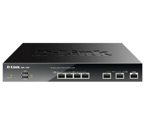 Контроллер/ DWC-1000/C WLAN Controller, 4x1000Base-T, 2x1000Base-T Option, 2xUSB ports, RJ45 Consol, 12/66 Unified APs management ability