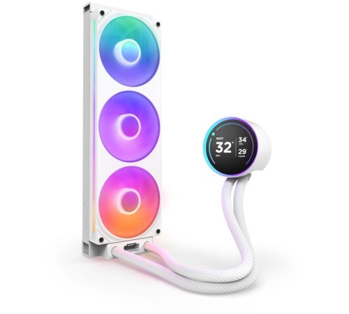 Система жидкостного охлаждения для ПК/ Water Cooling System NZXT Kraken Elite 360 RGB (270W, 360mm, LED temp., White, RGB/ Fans: 1xF360 RGB Core Fan, 75.12CFM, 30dBA, 2400RPM/ Pump height 65mm, 2800RPM, Rad thickness 27mm/ S: 1851, 1700, 1200, 115X, AM5, Система жидкостного охлаждения для ПК/ Water Cooling System NZXT Kraken Elite 360 RGB (270W, 360mm, LED temp., White, RGB/ Fans: 1xF360 RGB Core Fan, 75.12CFM, 30dBA, 2400RPM/ Pump height 65mm, 2800RPM, Rad thickness 27mm/ S: 1851, 1700, 1200, 115X, AM5,