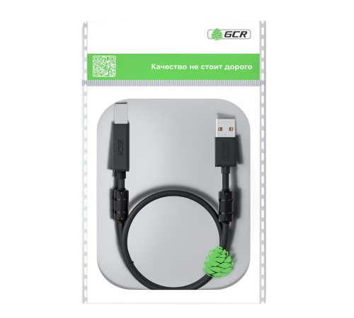 GCR Кабель PROF 0.75m USB 2.0, AM/BM, черный, ферритовые кольца, 28/24 AWG, экран, армированный, морозостойкий, GCR-52416