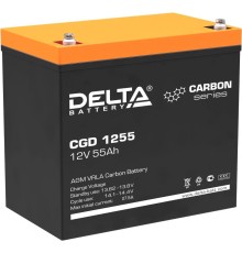 Батарея DELTA серия CGD, CGD 1255, напряжение 12В, емкость 55Ач (разряд 10 часов),  макс. ток разряда (5 сек.) 660А, макс. ток заряда 27.5А, графеновая свинцово-кислотная типа AGM, клеммы под болт М6, ДxШxВ 230х138х205мм., вес 18кг., срок службы 15 лет./