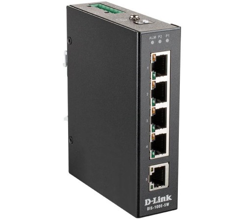 Коммутатор/ DIS-100E-5W Unmanaged Industrial Switch 5x100Base-TX, Surge 2KV, Alarm relay, DIN-Rail, metal case IP30, -40 to 75°C, only DC power, w/o power supply