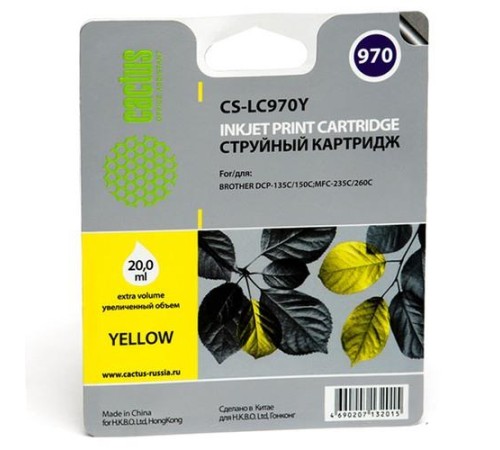 -/ Картридж струйный Cactus CS-LC970Y желтый (20мл) для Brother MFC-260c/235c/DCP-150c/135c