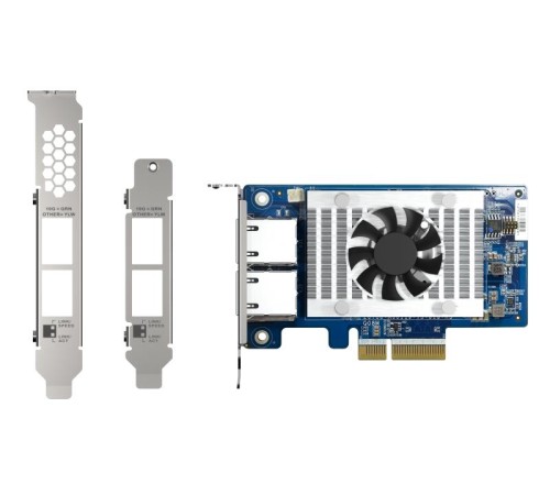 Сетевая карта/ QNAP QXG-10G2T-X710 LAN Expansion Card, PCIe Gen3 x4, Two 10GbE (10G / 5G / 2.5G / 1G / 100M)) Ports with SR-IOV and iSCSI, Block-based, Supports Multiple Virtual Disk Modes