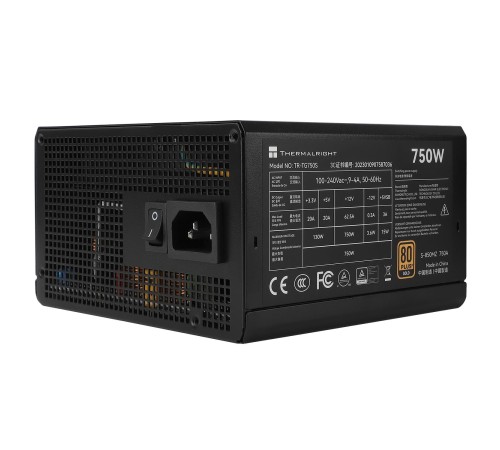 Блок питания ПК/ Power Supply Thermalright, 750W 80+ Gold (ATX, 3.0, PCIe 5.0, Non-modular, 1x24(20+4)pin, 1xCPU 8(4+4)pin, 2xPCIe*2 8(6+2)pin, 5xSATA3, 1x12+4pin (12VHPWR PCIe 5.0 12+4pin 600mm), 3xMOLEX4pin, Active, 120x120mm, 150x140x86mm, APFC, black)