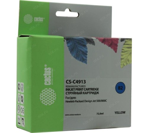 -/ Картридж струйный Cactus CS-C4913 №82 желтый (72мл) для HP DJ 500/800C