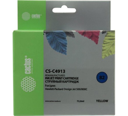 -/ Картридж струйный Cactus CS-C4913 №82 желтый (72мл) для HP DJ 500/800C