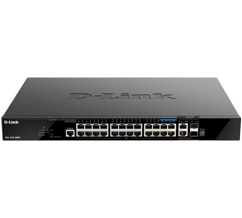 Коммутатор/ DGS-1520-28MP Managed L3 Stackable Switch 20x1000Base-T PoE, 4x2.5GBase-T PoE, 2x10GBase-T, 2x10GBase-X SFP+, PoE Budget 370W (740W with DPS-700), CLI, RJ45 Console, RPS