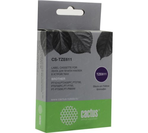 -/ Картридж ленточный Cactus CS-TZE611 TZe-611 черный для Brother 1010/1280/1280VP/2700VP