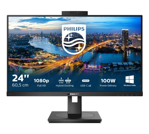 Монитор LCD 23.8'' 16:9 1920х1080(FHD) IPS, 75 Hz, 300 cd/m2, 1000:1, 50М:1, 4ms, HDMI, DP, 2xUSB-C, USB-Hub, Height adj, Pivot, Tilt, Swivel, Speakers, Camera, Black (Мятая упаковка)