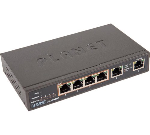 коммутатор/ PLANET 4-Port 10/100/1000T 802.3at POE + 2-Port 10/100/1000T Desktop Switch (55W POE Budget, External Power Supply)