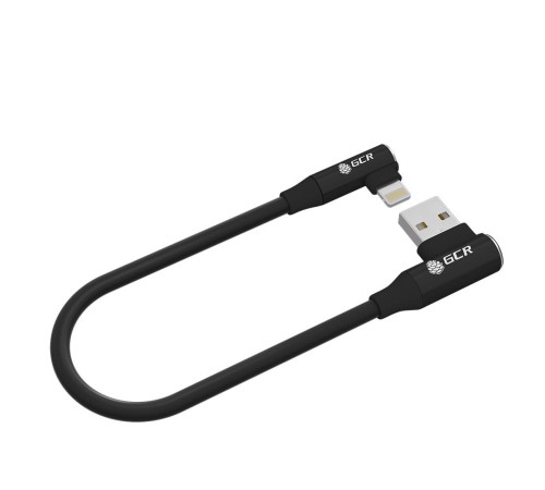 GCR Кабель PREMIUM 0.3m Lightning угловой для PowerBank, MFI, силикон черный, AL case черный, GCR-53916