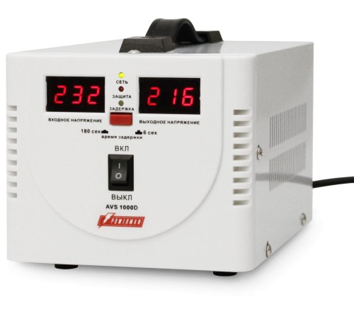 Стабилизатор POWERMAN AVS 1000D, ступенчатый регулятор, цифровые индикаторы уровней напряжения, 1000ВА, 140-260В, максимальный входной ток 7А, 2 евророзетки, IP-20, напольный, 200мм х 150мм х 140мм, 2,3 кг./ Stabilizer POWERMAN AVS 1000D, step-type regul Стабилизатор POWERMAN AVS 1000D, ступенчатый регулятор, цифровые индикаторы уровней напряжения, 1000ВА, 140-260В, максимальный входной ток 7А, 2 евророзетки, IP-20, напольный, 200мм х 150мм х 140мм, 2,3 кг./ Stabilizer POWERMAN AVS 1000D, step-type regul