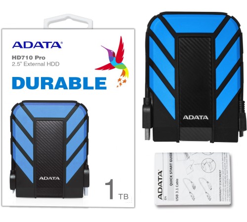 Внешний жесткий диск/ Portable HDD 1TB ADATA HD710 Pro (Blue), IP68, USB 3.2 Gen1, 133x99x22mm, 270g /3 года/