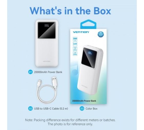 Power Bank Vention 20000mAh(M/C-A/A)22.5W Черный с LED Дисплеем Power Bank Vention 20000mAh(M/C-A/A)22.5W Черный с LED Дисплеем
