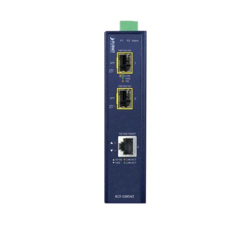медиа конвертер/ PLANET IP30 Industrial 10/100/1000T to 2-Port 100/1000X SFP Gigabit Media Converter (-40 to 75 degree C) медиа конвертер/ PLANET IP30 Industrial 10/100/1000T to 2-Port 100/1000X SFP Gigabit Media Converter (-40 to 75 degree C)