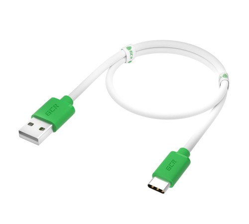 GCR QC Кабель 0.5m, TypeC, быстрая зарядка, белый TPE, зеленые коннекторы, 28/22 AWG, GCR-52718