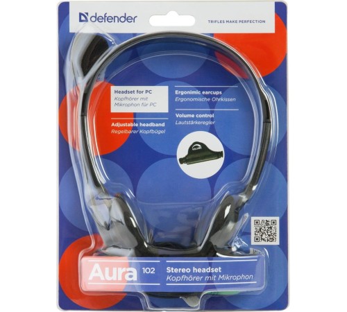 Defender Компьютерная гарнитура Aura 102 черный, кабель 1,8 м