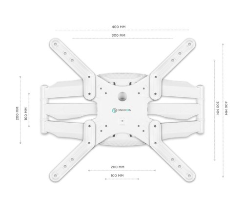 Кронштейн ONKRON/ 37-70" макс 400*400  наклон -2°/+10° поворот 140º, Макс нагрузка 36,4кг от стены: 42-452мм, белый