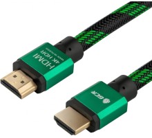 Greenconnect Кабель 2.0m HDMI версия 2.0, HDR 4:2:2, Ultra HD, 4K 60 fps 60Hz/5K*30Hz, 3D, AUDIO, 18.0 Гбит/с, 28/28 AWG, OD7.3mm, тройной экран, BICOLOR нейлон, AL корпус зеленый, GCR-51486